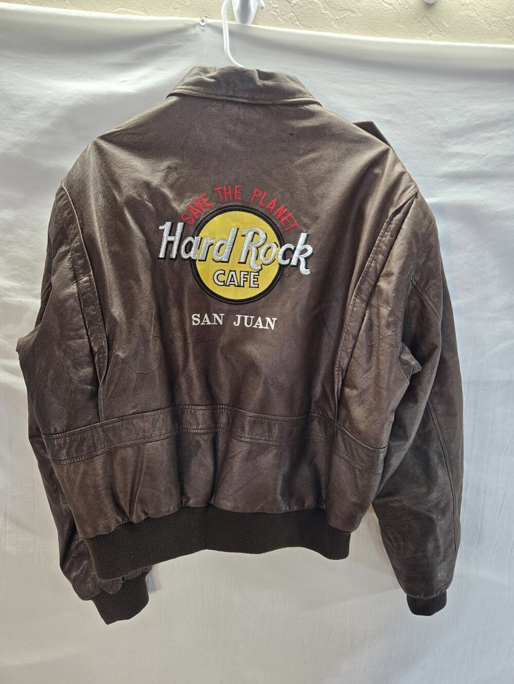 Vintage Hard Rock Cafe " San Jose" Men's Medium Brown Leather Bomber Jacket